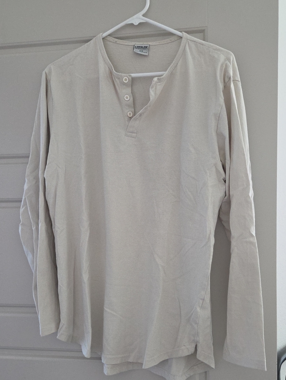 Men’s Cream Henley Long-Sleeve Shirt